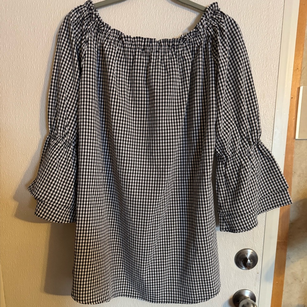 Black and White Gingham Off-Shoulder Blouse